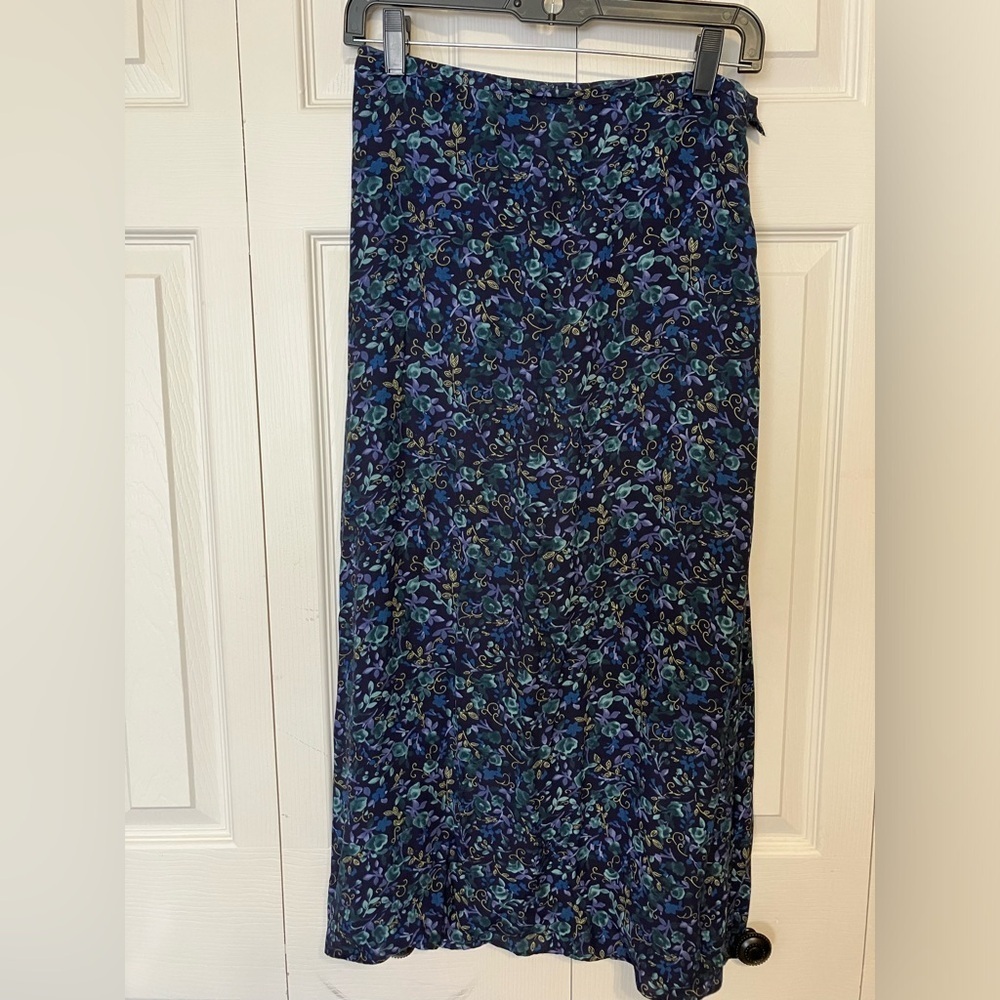 Vintage Talbots Kids Sz 16 Maxi Skirt‎ Rayon Floral Zip Side Casual